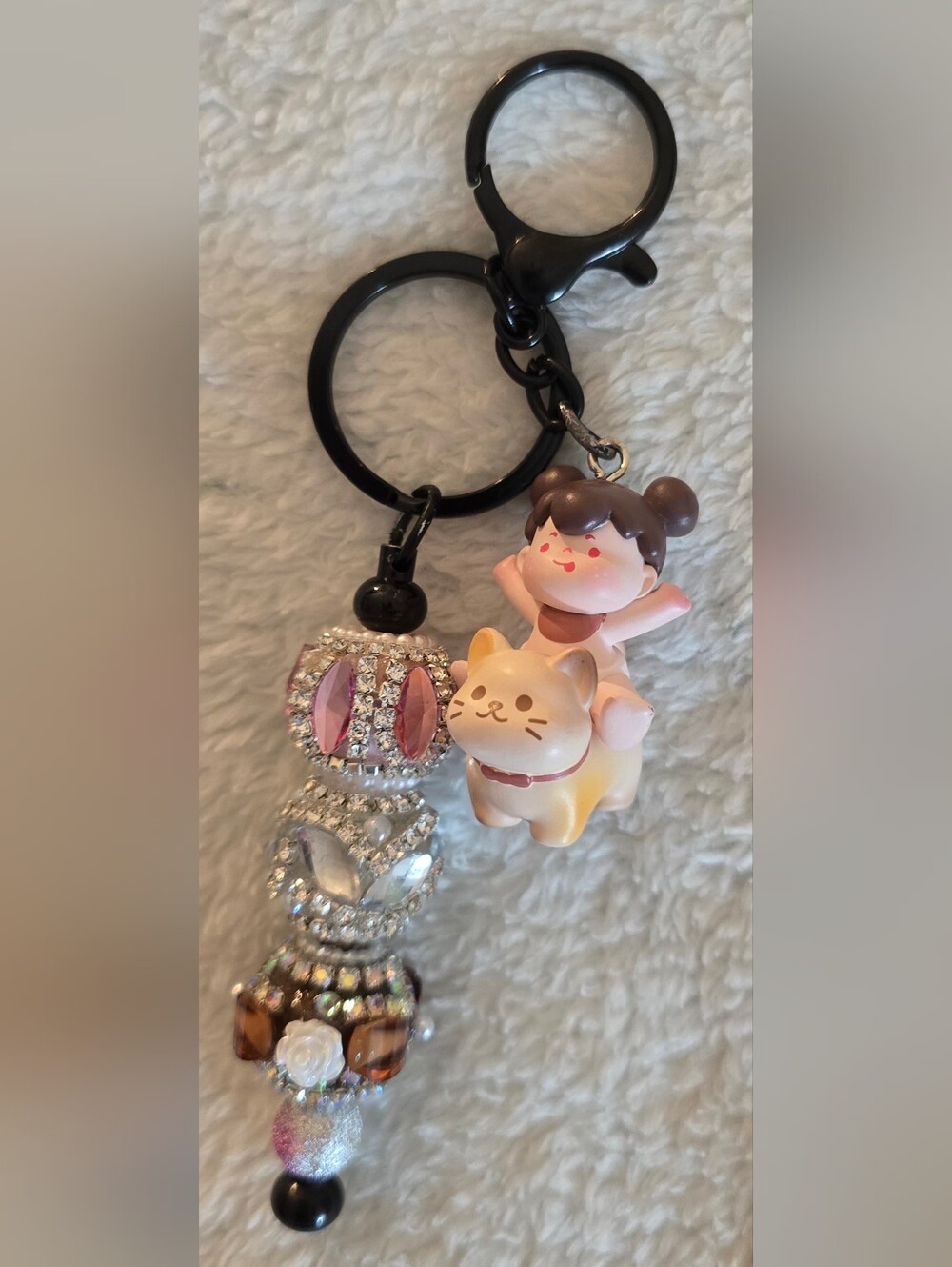 Pink & Cream Keychain/Bag Charm - Wendy Riding Cat